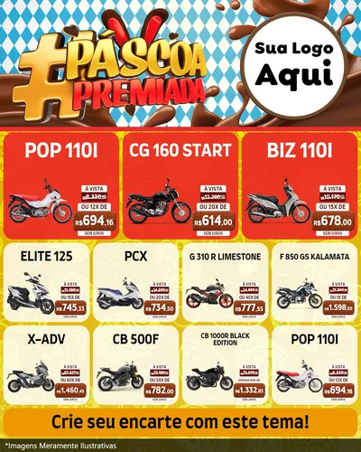 Modelo de Rede Social para Feed Instagram com o tema Páscoa Premiada para Concessionaria de Motos