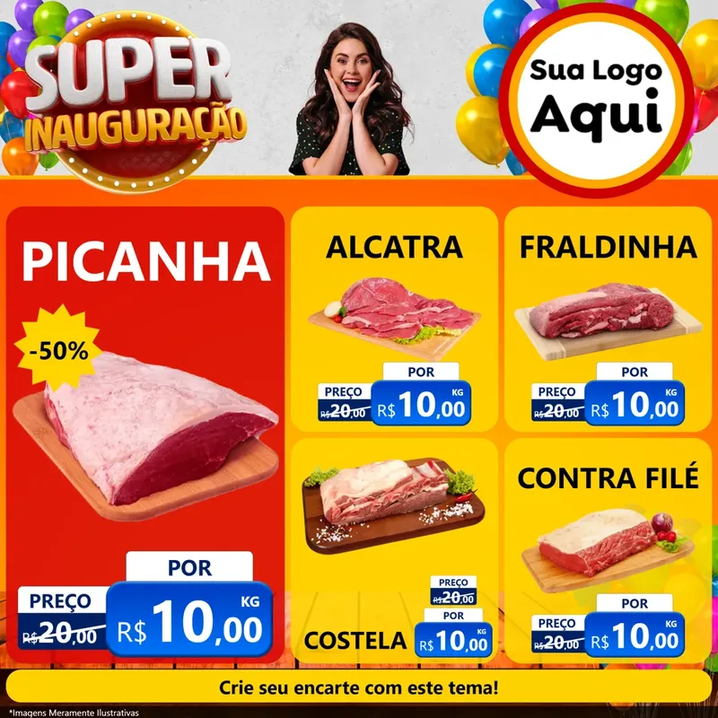 Modelo de Rede Social para Feed Facebook com o tema Super Inauguração para Açougue