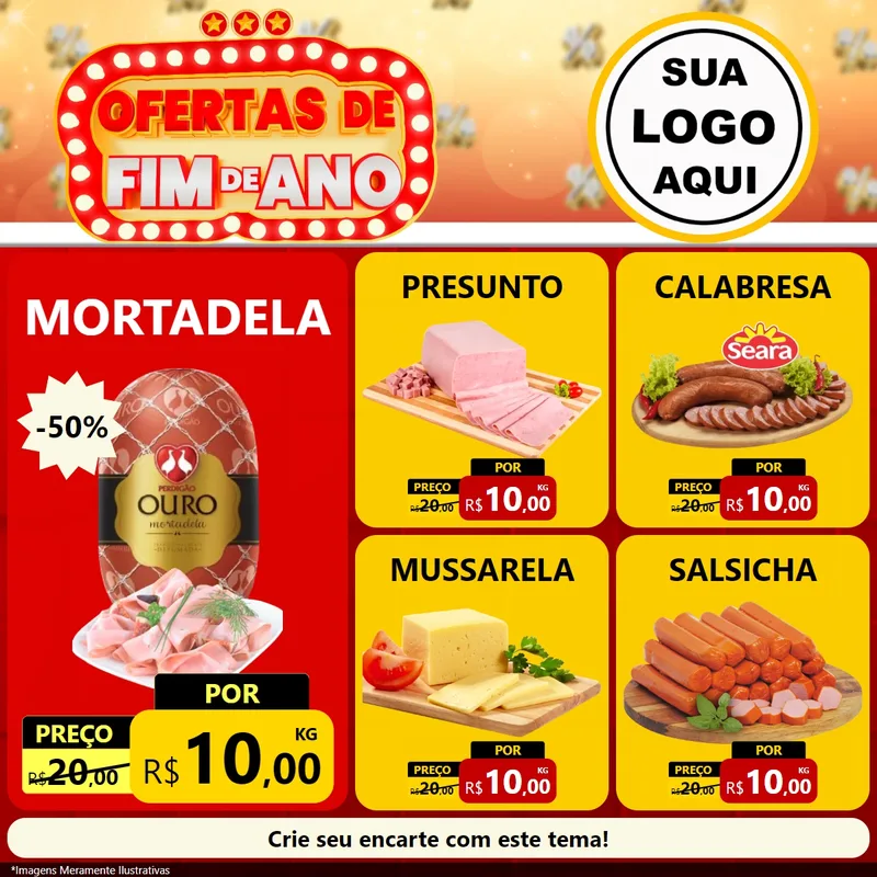 Modelo de Rede Social para Feed Facebook com o tema Ofertas de Fim de Ano para Frios e Laticínios