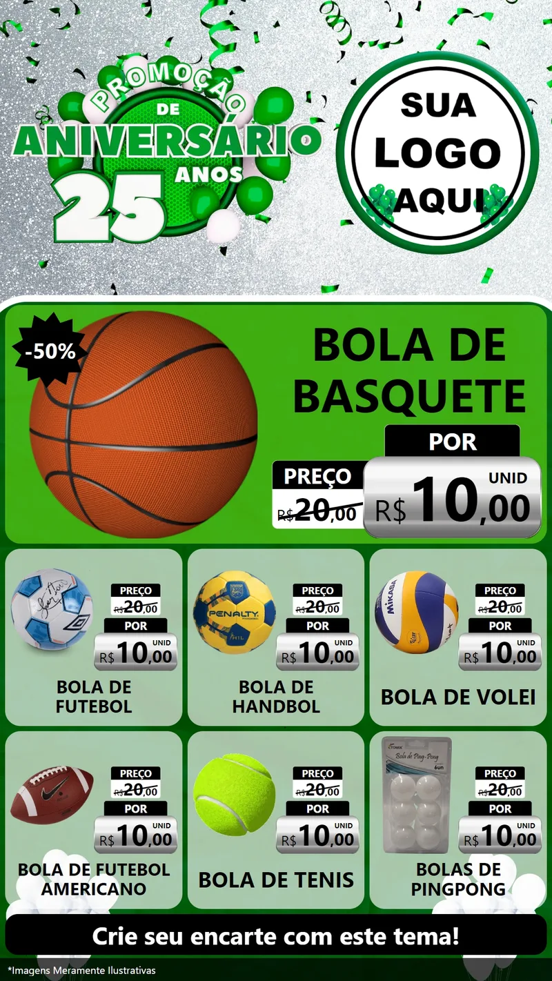 Modelo de Rede Social para Stories com o tema Promoção de Aniversário - 25 Anos para Artigos Esportivos