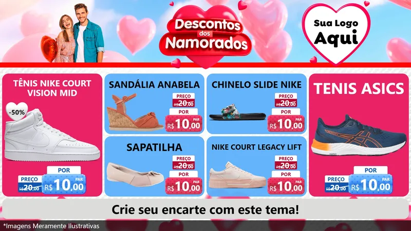 Modelo de TV para TV Horizontal com o tema Descontos dos Namorados para Calçados