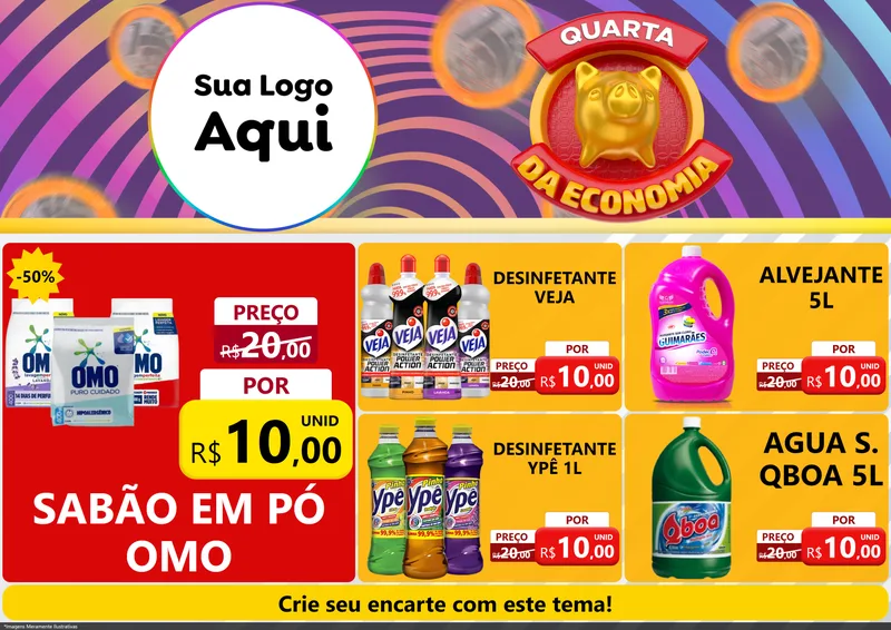 Modelo de Encarte para Encarte A4 Horizontal com o tema Quarta da Economia para Produtos de Limpeza