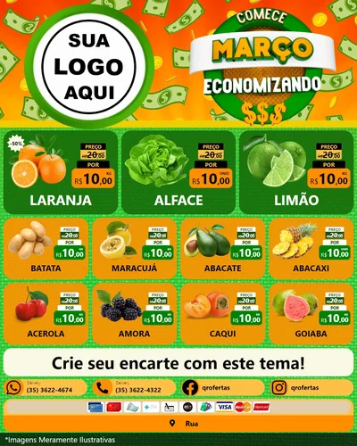 Modelo de Rede Social para Feed Instagram com o tema Comece Março Economizando para Hortifrúti