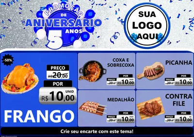 Modelo de Encarte para Encarte A4 Horizontal com o tema Promoção de Aniversário - 5 Anos para Assados