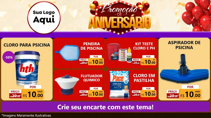 Modelo de TV para TV Horizontal com o tema Promoção de Aniversário para Produtos para Piscina
