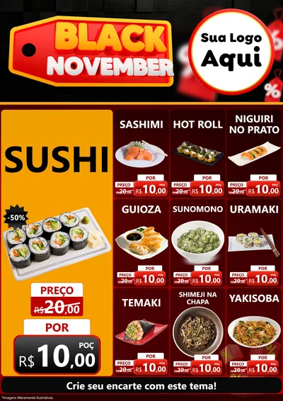 Modelo de Encarte para Encarte A4 Vertical com o tema Black November para Comida japonesa