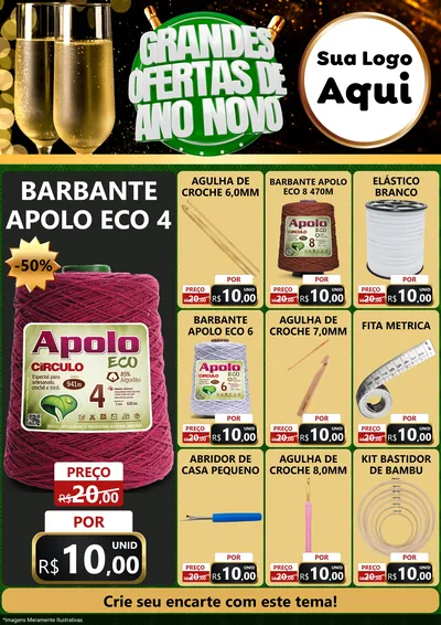 Modelo de Encarte para Encarte A4 Vertical com o tema Grandes Ofertas de Ano Novo para Armarinho e Aviamentos