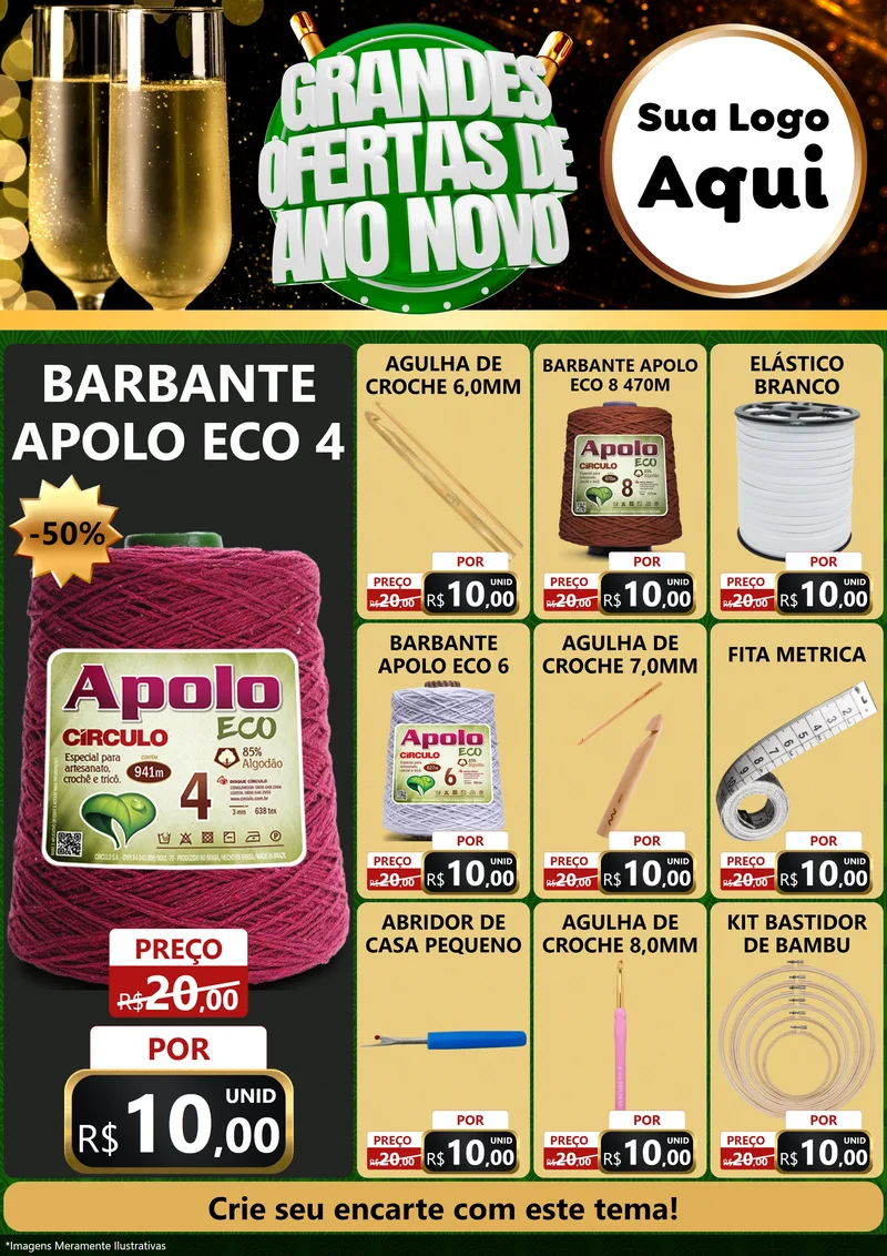 Modelo de Encarte para Encarte A4 Vertical com o tema Grandes Ofertas de Ano Novo para Armarinho e Aviamentos