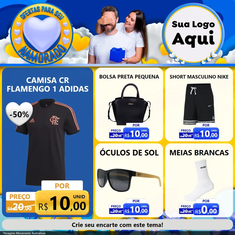 Modelo de Rede Social para Feed Facebook com o tema Ofertas Para Seu Namorado para Roupas e acessórios