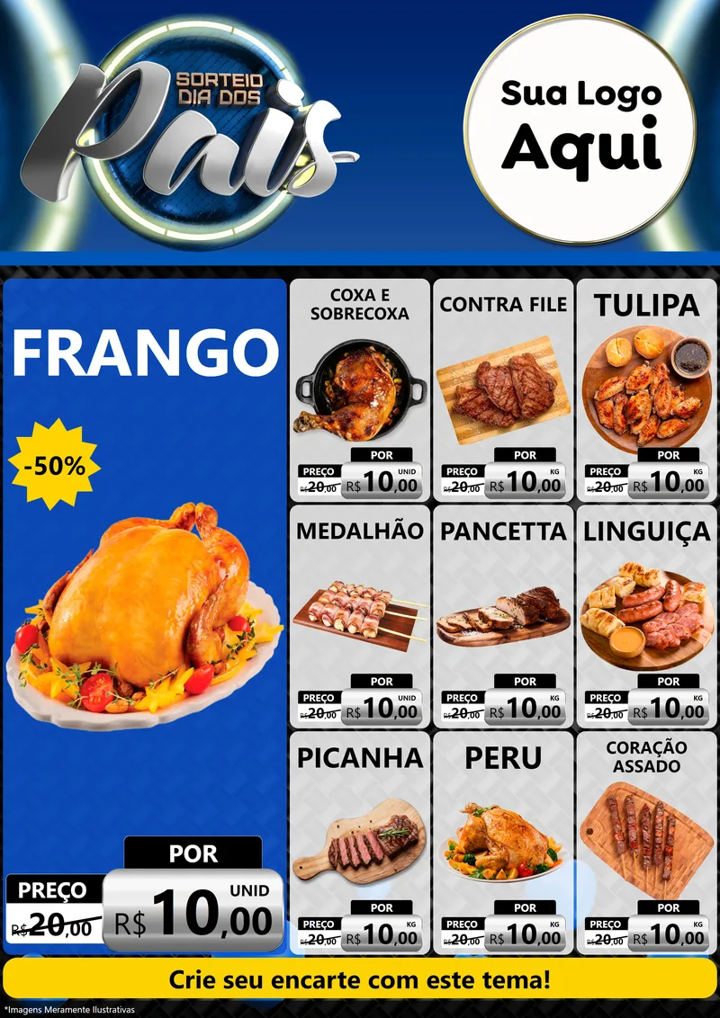 Modelo de Encarte para Encarte A4 Vertical com o tema Sorteio Dia Dos Pais para Assados