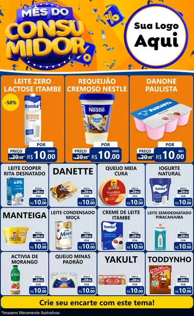 Modelo de Encarte para Encarte Grande com o tema Mês do Consumidor para Frios e Laticínios