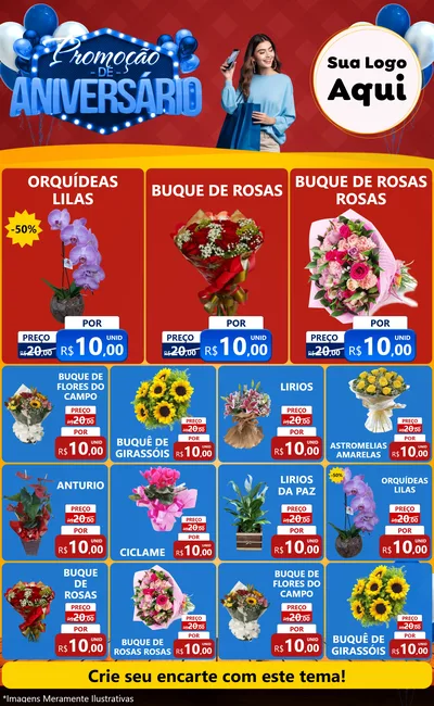 Modelo de Encarte para Encarte Grande com o tema Promoção de Aniversário para Floricultura e jardim