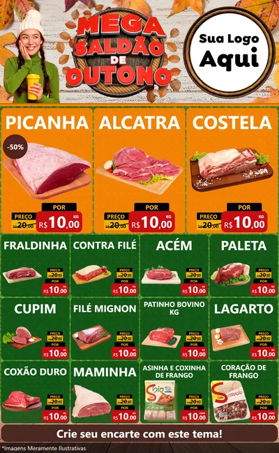Modelo de Encarte para Encarte Grande com o tema Mega Saldão de Outono para Açougue