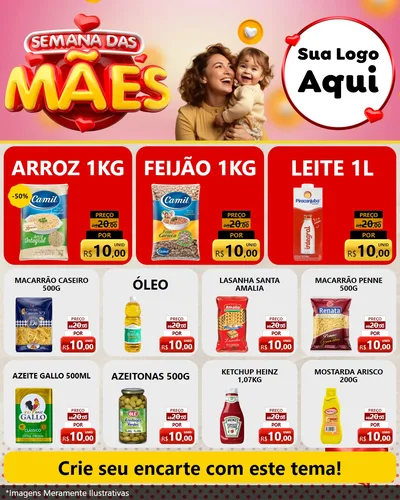 Modelo de Rede Social para Feed Instagram com o tema Semana das Mães para Supermercado