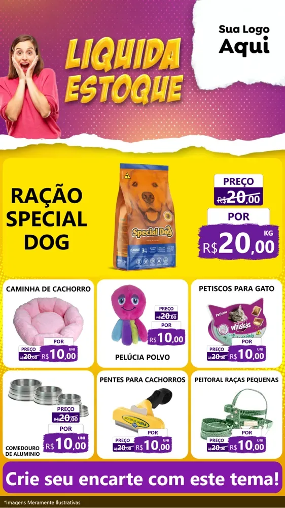 Modelo de Rede Social para Stories com o tema Liquida estoque para Pet Shop
