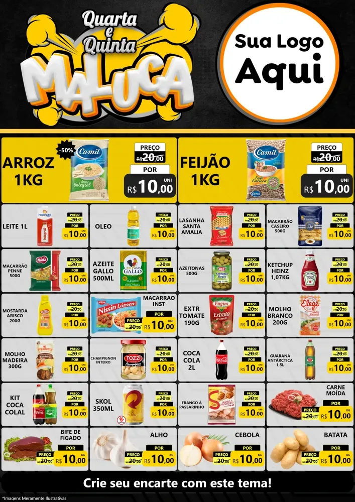 Modelo de Encarte para Encarte A4 Vertical com o tema Quarta e Quinta Maluca para Supermercado
