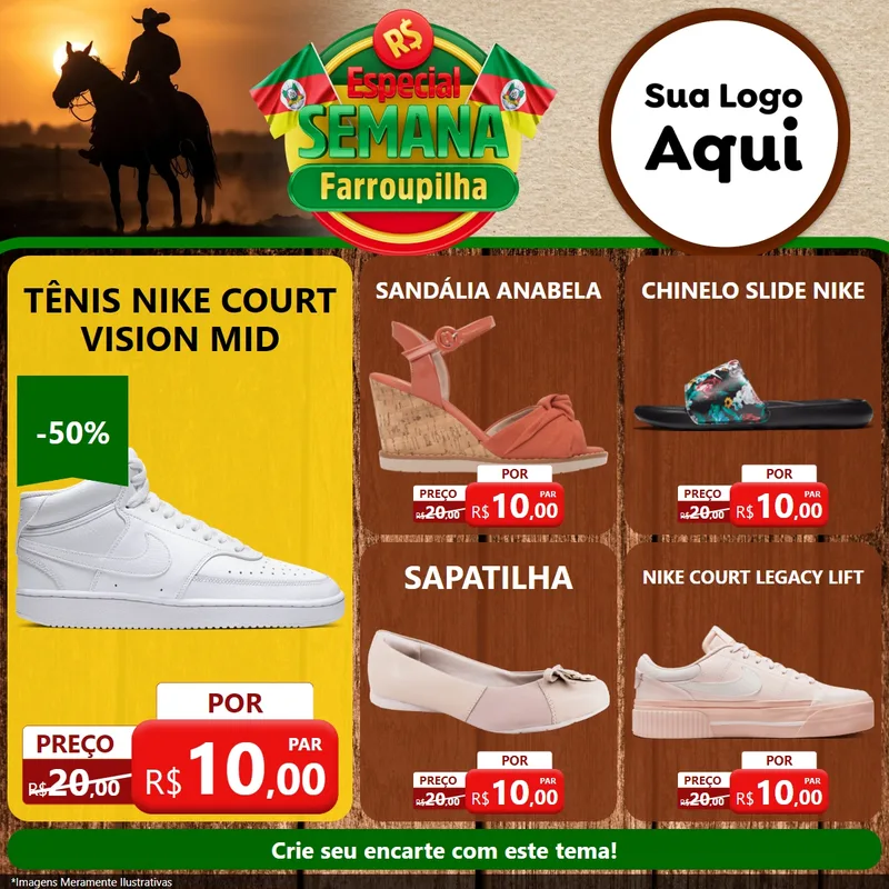 Modelo de Rede Social para Feed Facebook com o tema Especial Semana Farroupilha para Calçados
