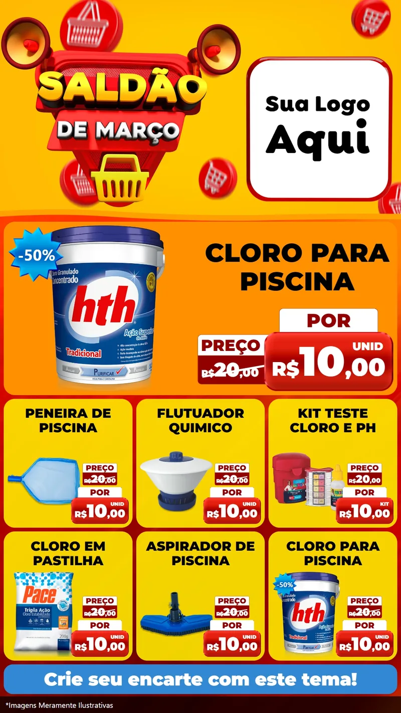 Modelo de Rede Social para Stories com o tema Saldão de Março para Produtos para Piscina
