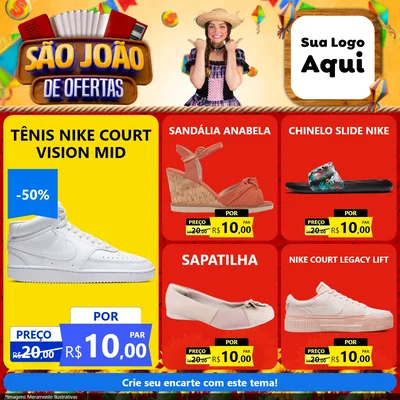 Modelo de Rede Social para Feed Facebook com o tema São João de Ofertas para Calçados