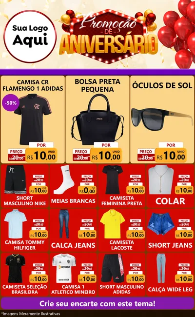Modelo de Encarte para Encarte Grande com o tema Promoção de Aniversário para Roupas e acessórios