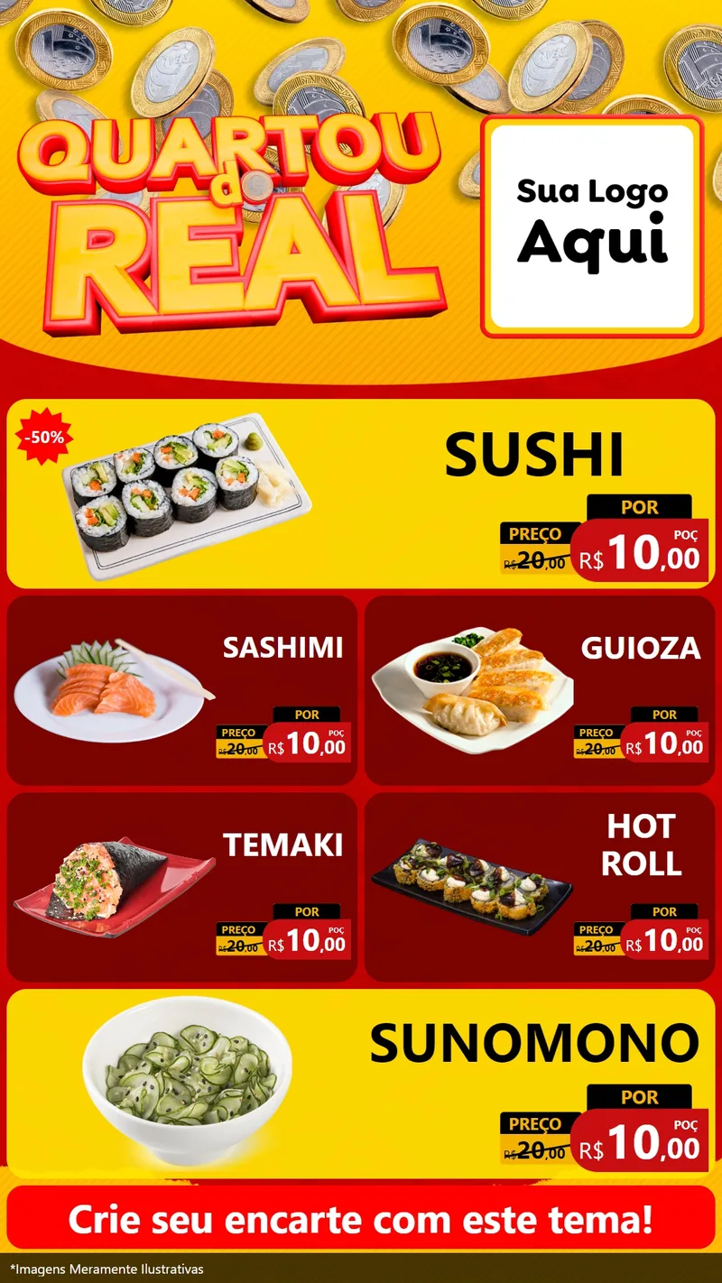 Modelo de TV para TV Vertical com o tema Quartou do Real para Comida japonesa