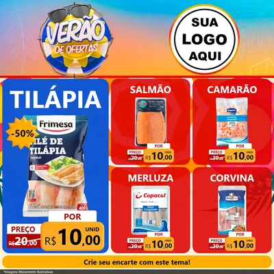 Modelo de Rede Social para Feed Facebook com o tema Verão de Ofertas para Peixaria