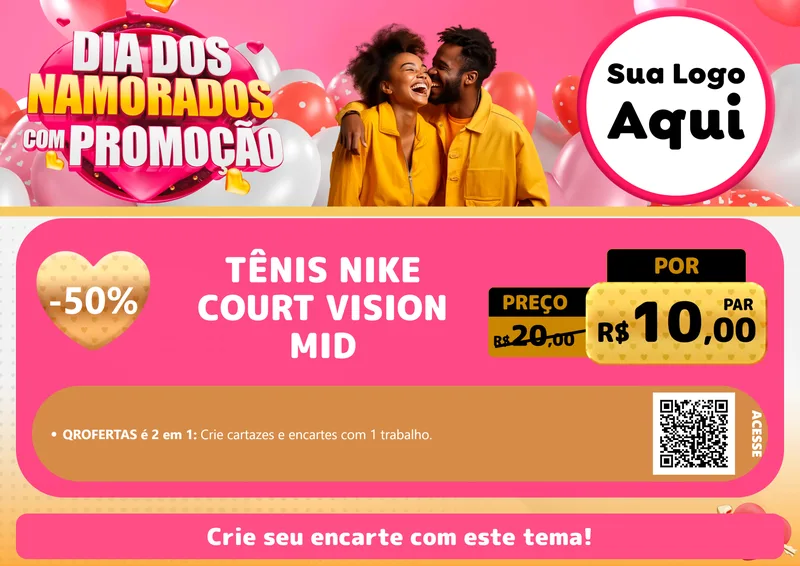 Modelo de Cartaz para Cartaz A4 Horizontal com o tema Dia dos Namorados com Promoção para Calçados