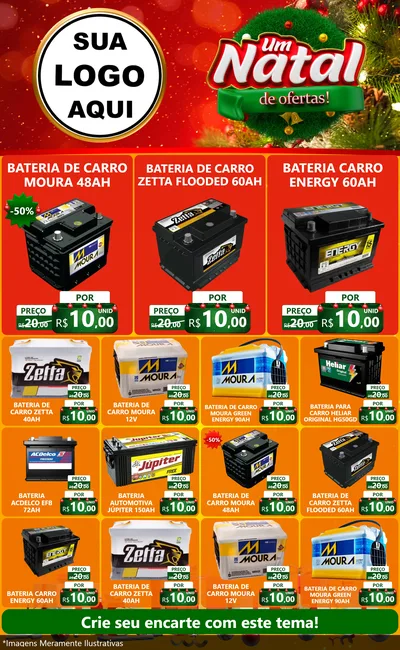 Modelo de Encarte para Encarte Grande com o tema Um Natal de Ofertas para Baterias Elétricas