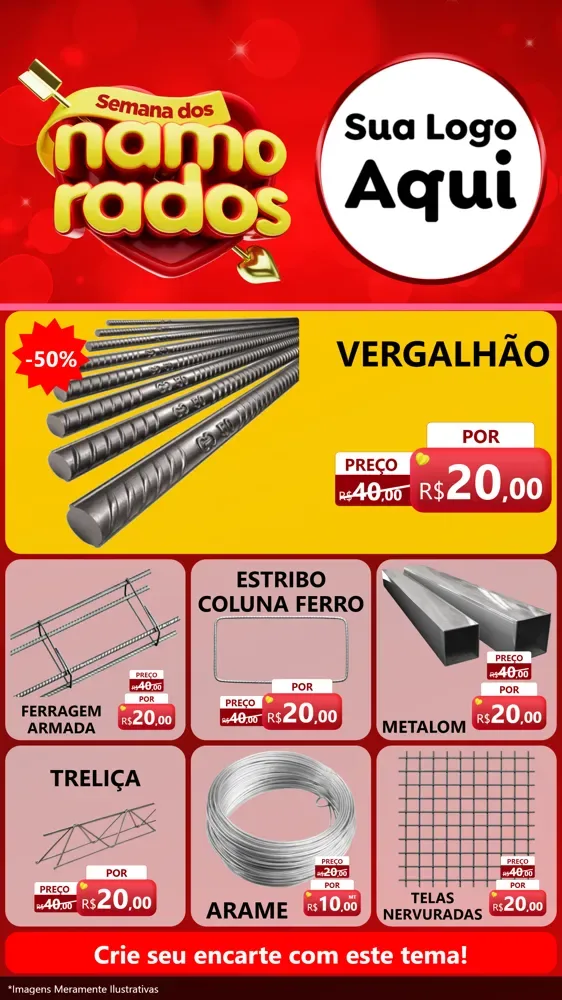 Modelo de Rede Social para Stories com o tema Semana dos namorados para Ferragens