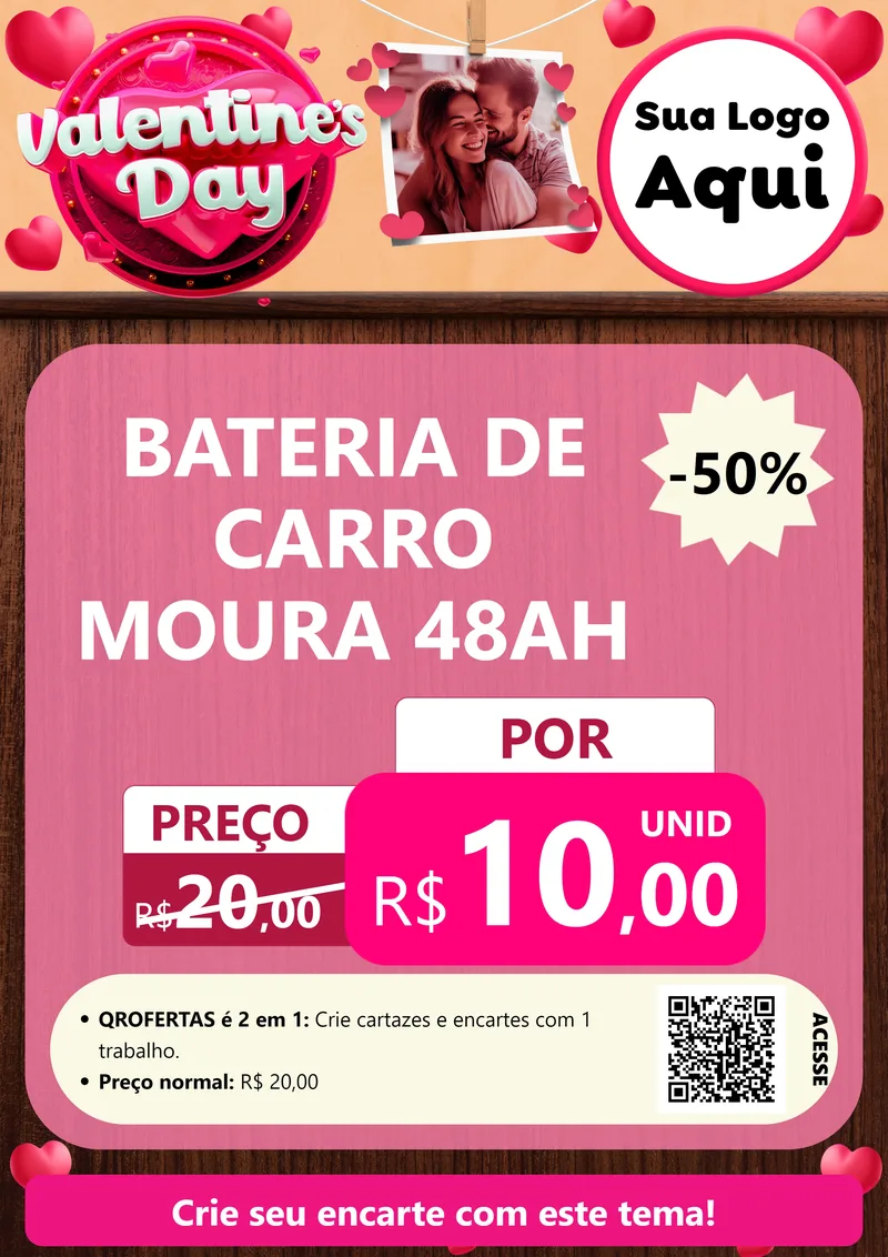 Modelo de Cartaz para Cartaz A4 Vertical com o tema Valentine's Day para Baterias Elétricas