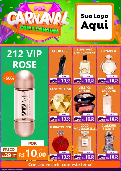 Modelo de Encarte para Encarte A4 Vertical com o tema Pré-Carnaval Com Economia para Perfumes