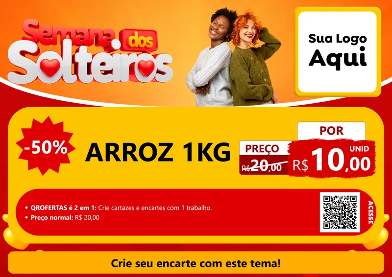 Modelo de Cartaz para Cartaz A4 Horizontal com o tema Semana dos Solteiros para Supermercado