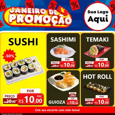 Modelo de Rede Social para Feed Facebook com o tema Janeiro de Promoção para Comida japonesa