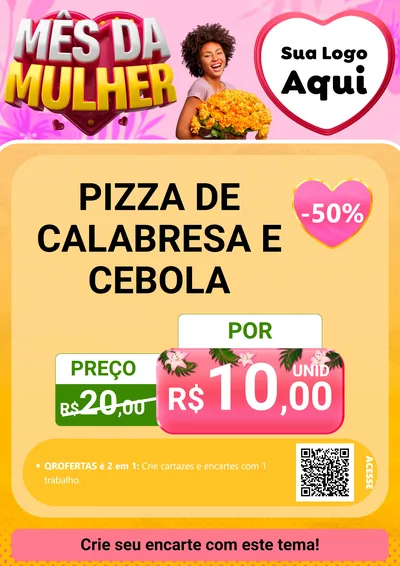 Modelo de Cartaz para Cartaz A4 Vertical com o tema Mês da Mulher para Pizzaria