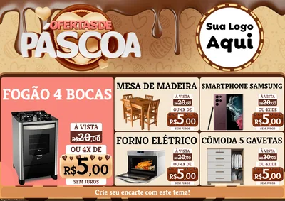 Modelo de Encarte para Encarte A4 Horizontal com o tema Ofertas de Páscoa para Móveis e Eletro