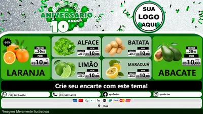 Modelo de TV para TV Horizontal com o tema Promoção de Aniversário - 10 Anos para Hortifrúti
