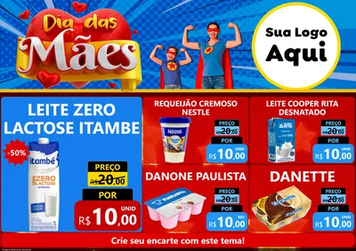 Modelo de Encarte para Encarte A4 Horizontal com o tema Dia das Mães para Frios e Laticínios