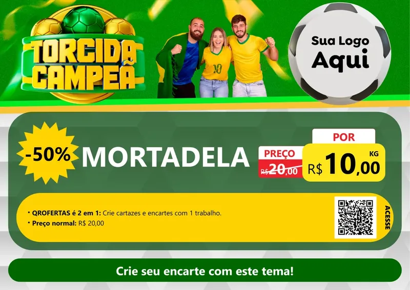 Modelo de Cartaz para Cartaz A4 Horizontal com o tema Torcida Campeã - Copa para Frios e Laticínios