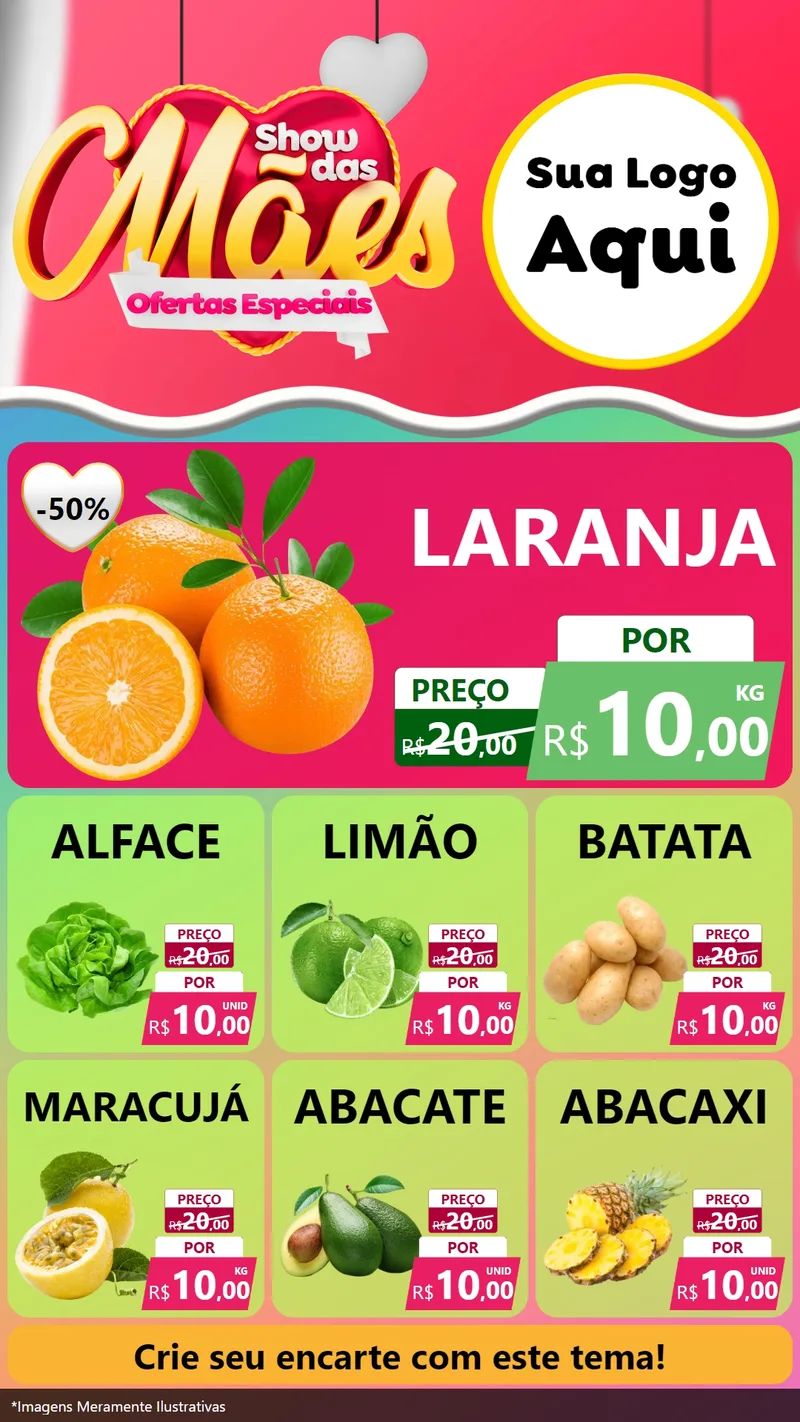 Modelo de Rede Social para Stories com o tema Show das Mães - Ofertas Especiais para Hortifrúti