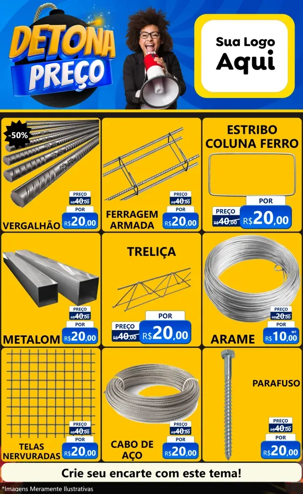 Modelo de Encarte para Encarte Grande com o tema Detona Preços para Ferragens