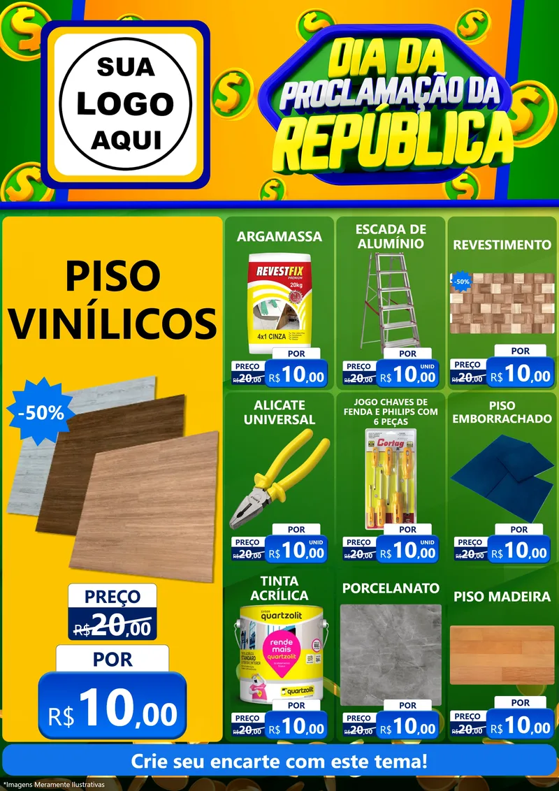 Modelo de Encarte para Encarte A4 Vertical com o tema Dia Da Proclamação da República para Material para Construção