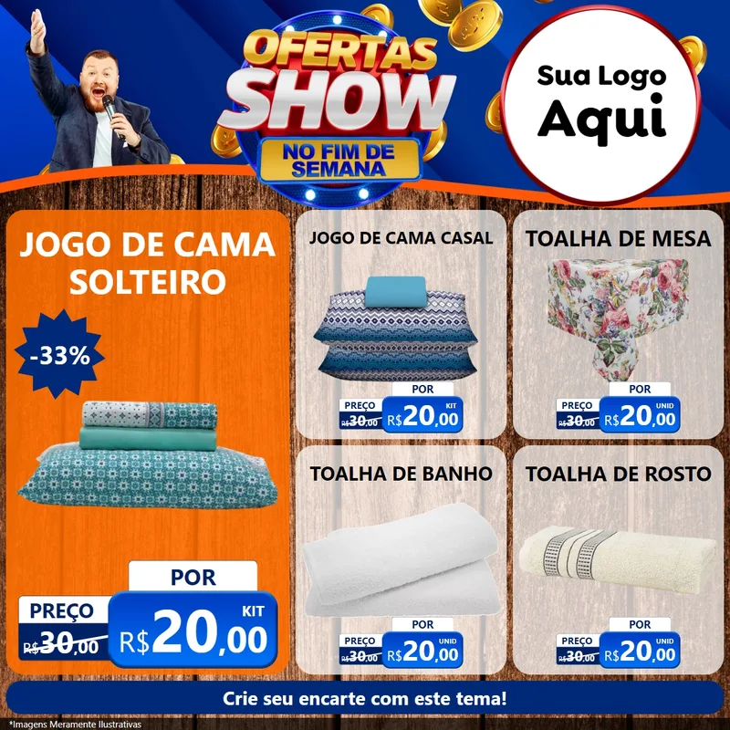 Modelo de Rede Social para Feed Facebook com o tema Ofertas Show No Fim De Semana para Cama, Mesa e Banho