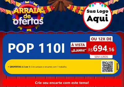 Modelo de Cartaz para Cartaz A4 Horizontal com o tema Arraiá de Ofertas para Concessionaria de Motos