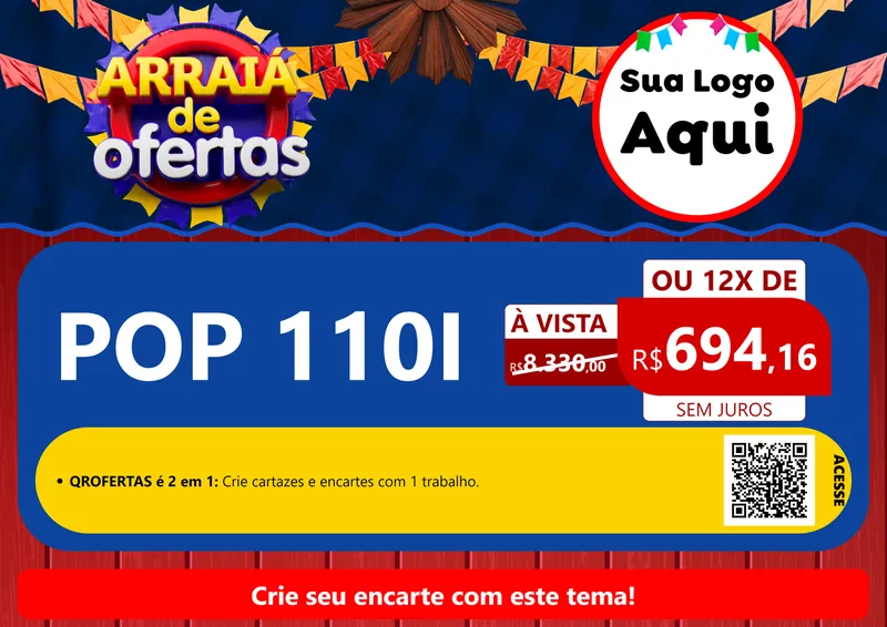 Modelo de Cartaz para Cartaz A4 Horizontal com o tema Arraiá de Ofertas para Concessionaria de Motos