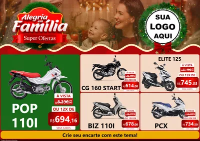 Modelo de Encarte para Encarte A4 Horizontal com o tema Alegria Em Família - Super Ofertas para Concessionaria de Motos