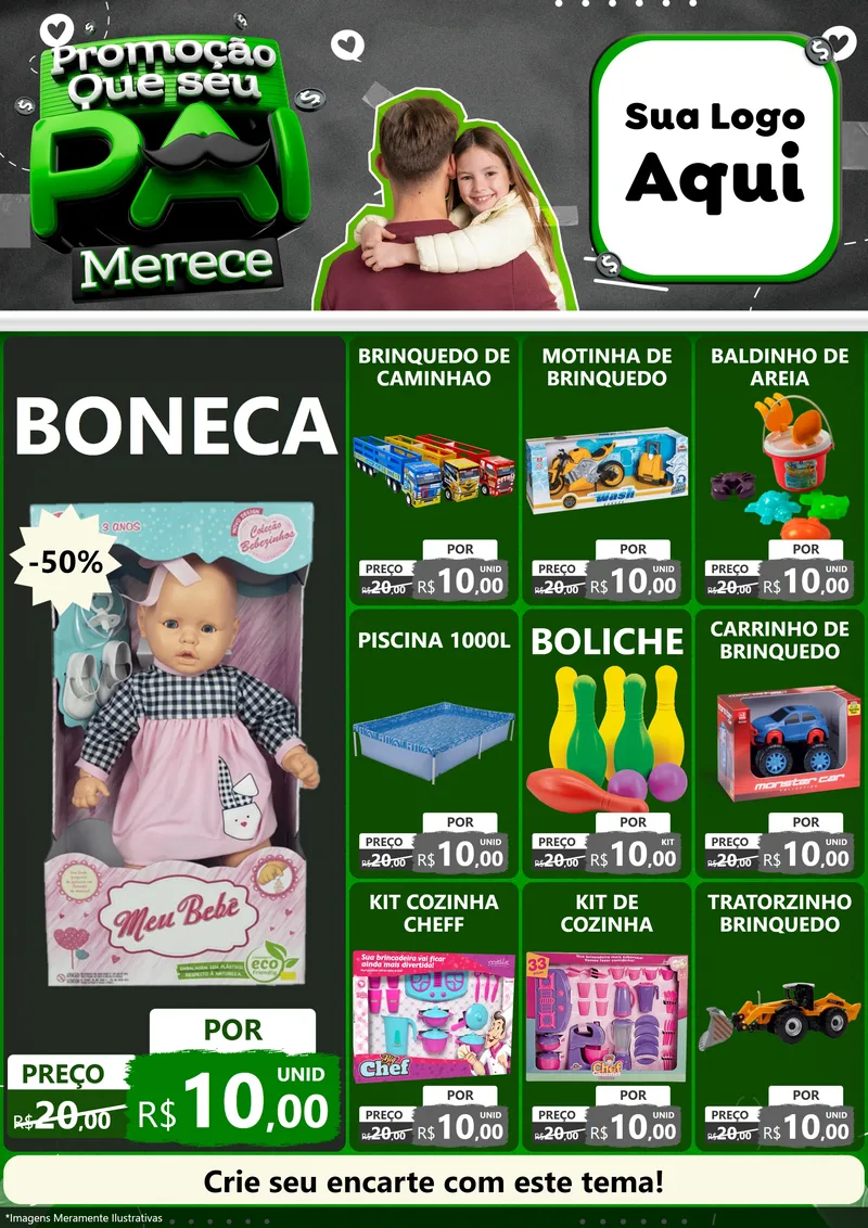 Modelo de Encarte para Encarte A4 Vertical com o tema Promoção Que seu Pai Merece para Brinquedos