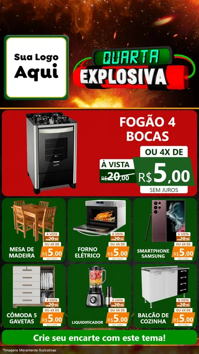 Modelo de Rede Social para Stories com o tema Quarta Explosiva para Móveis e Eletro