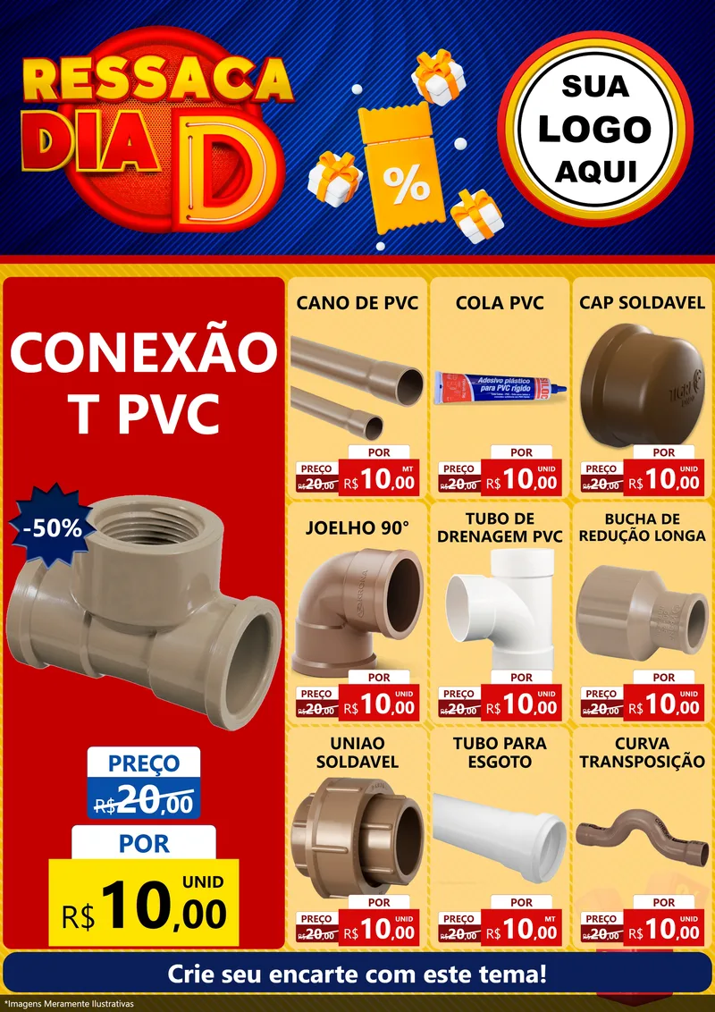 Modelo de Encarte para Encarte A4 Vertical com o tema Ressaca Dia D para Tubos e conexões