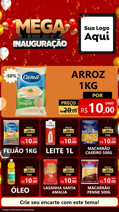 Modelo de Rede Social para Stories com o tema Mega Inauguração para Supermercado