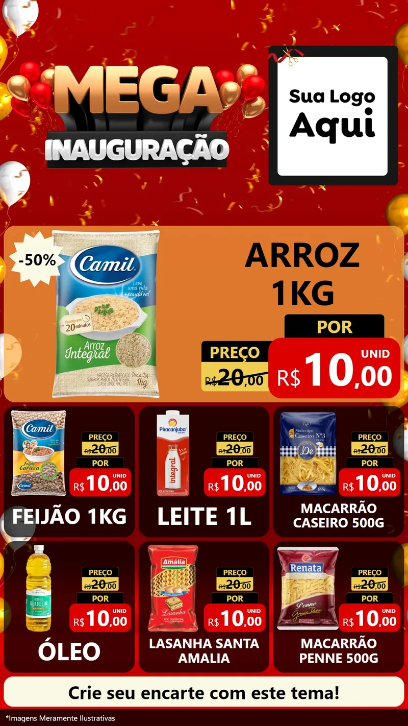 Modelo de Rede Social para Stories com o tema Mega Inauguração para Supermercado